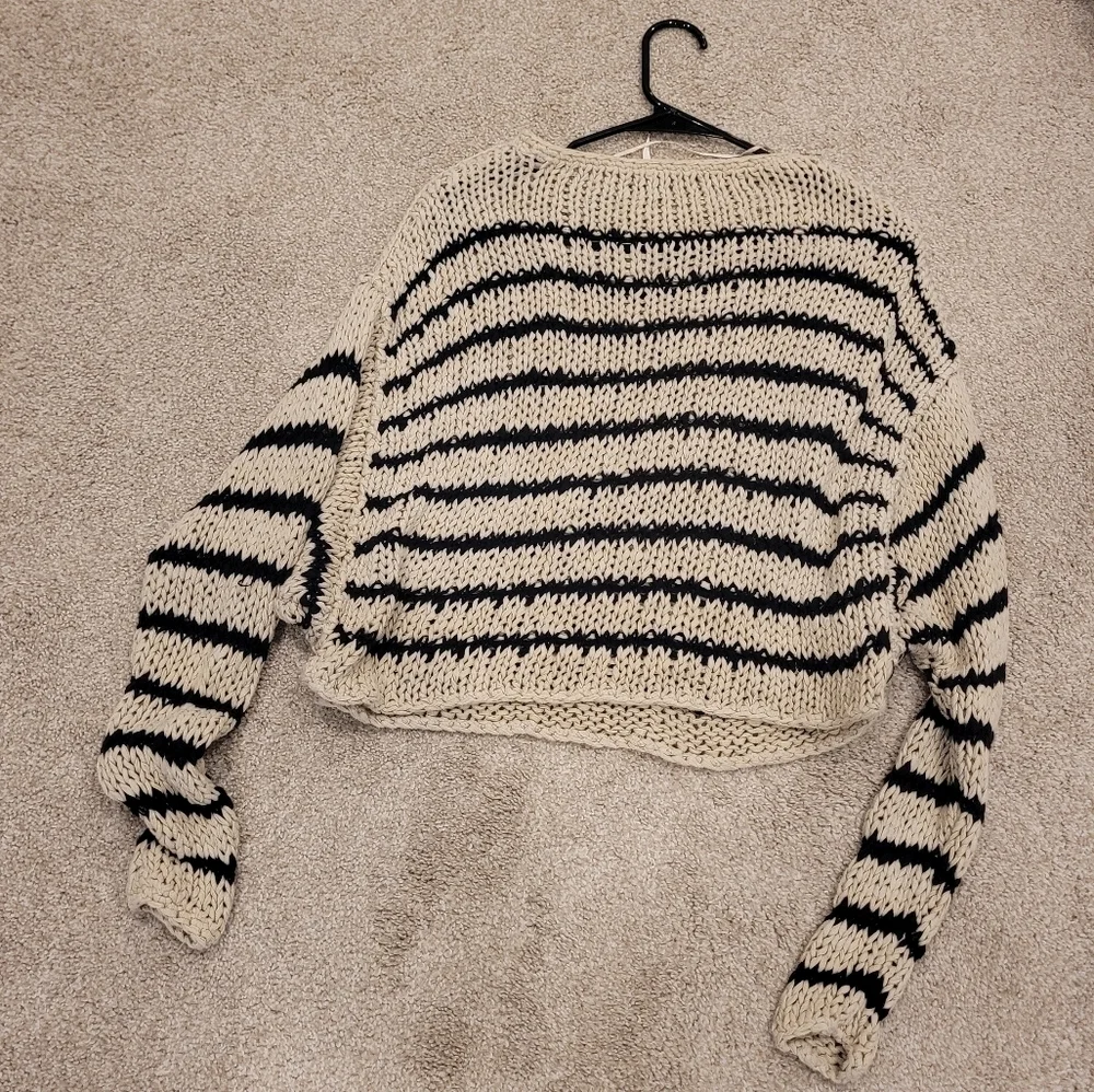 Free People Over And Easy Striped Cropped Sweater Size Small